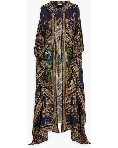 Camilla Embellished Printed Silk-chiffon Hooded Kaftan - Blue