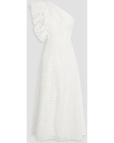 Mikael Aghal One-shoulder Ruffled Broderie Anglaise Cotton Midi Dress - White