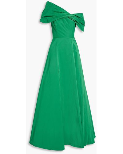 Marchesa One-shoulder Twisted Taffeta Gown - Green