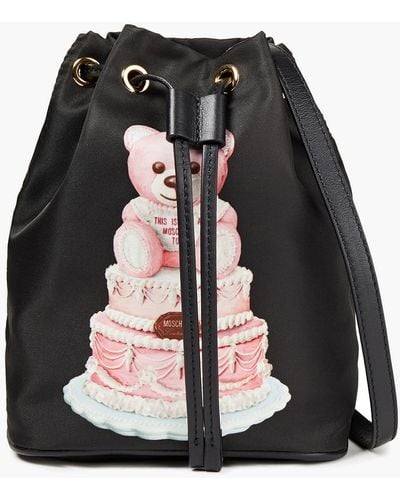 Moschino Leather-trimmed Printed Shell Bucket Bag - Black