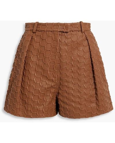 Roberto Cavalli Pleated Woven Faux Leather Shorts - Brown
