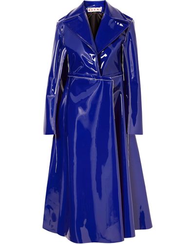 Marni Faux Patent-leather Trench Coat Royal Blue