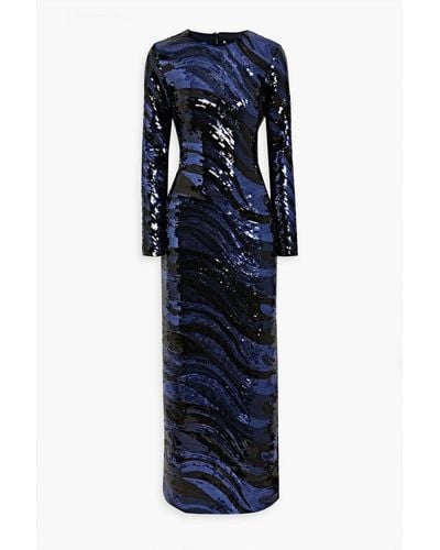 Halston Whitney Cutout Sequined Tulle Gown - Blue
