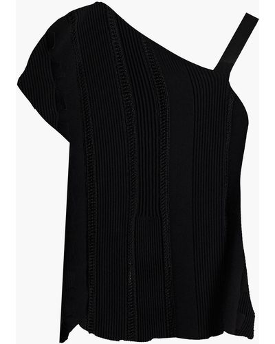 Gentry Portofino Pointelle-trimmed Ribbed-knit Top - Black