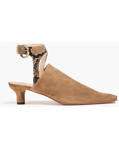 Nanushka Snake-effect Leather And Suede Mules - Brown