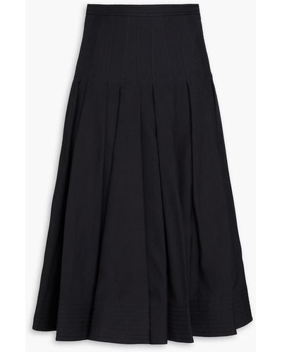 Valentino Garavani Pleated Cotton And Silk-blend Crepe Midi Skirt - Black
