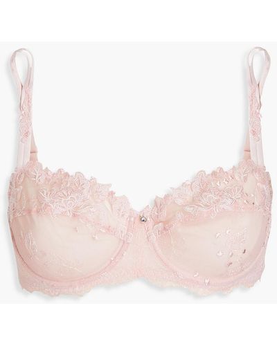Lise Charmel Embroidered Stretch-tulle Underwired Balconette Bra - Pink
