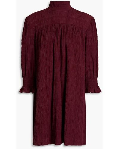 Ba&sh Devis Shirred Cotton-blend Mini Turtleneck Dress