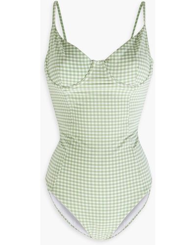 Onia Badeanzug aus stretch-seersucker mit gingham-karo - Grün