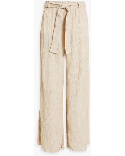 Savannah Morrow Elle Plissé Silk, Hemp, Bamboo And Cotton-blend Wide-leg Trousers - Natural