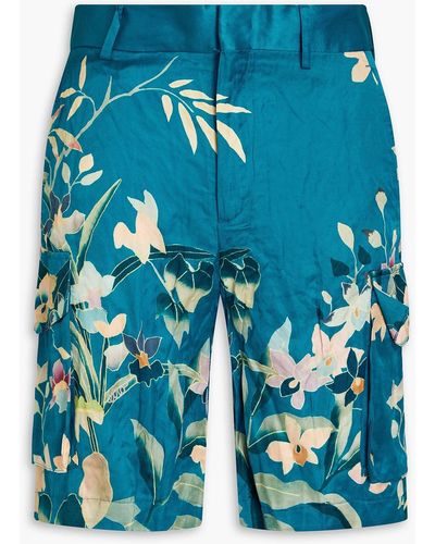 Etro Floral-print Satin Cargo Shorts - Blue