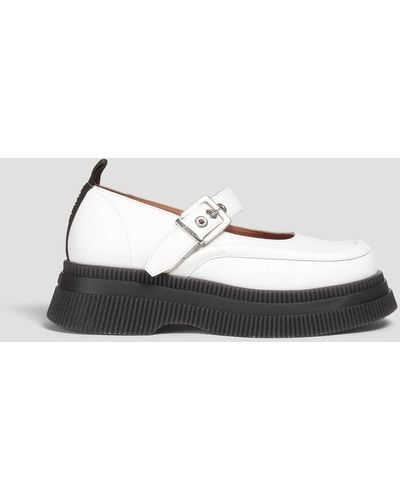 Ganni Leather Platform Mary Jane Shoes - White
