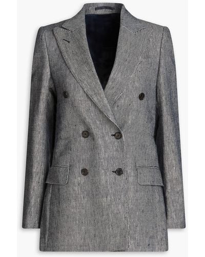 Officine Generale On Double-breasted Cotton And Linen-blend Blazer - Grey