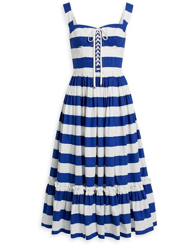 Dolce & Gabbana Gathered Striped Cotton-poplin Midi Dress - Blue