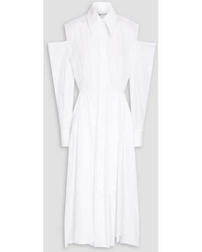 Maticevski Equal Cold-shoulder Pleated Cotton-poplin Midi Shirt Dress - White