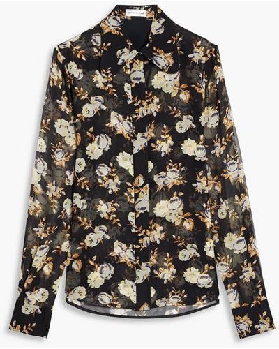 Victoria Beckham Floral-print Silk-chiffon Shirt - Black