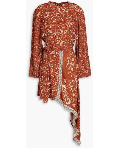 Antik Batik Dansy kleid aus crêpe de chine mit floralem print und cut-outs - Braun
