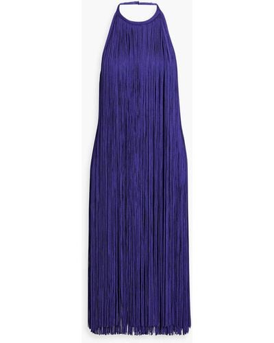 Hervé Léger Open-back Fringed Bandage Halterneck Dress - Purple