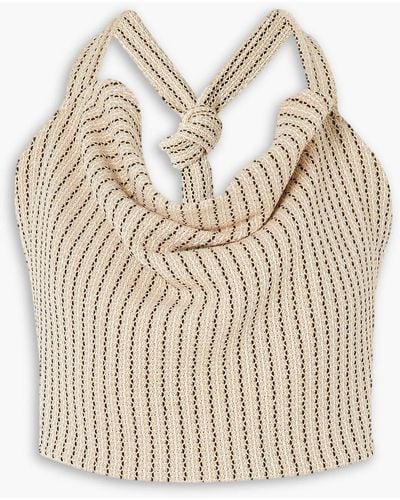 aaizél Cropped Draped Woven Halterneck Top - Natural