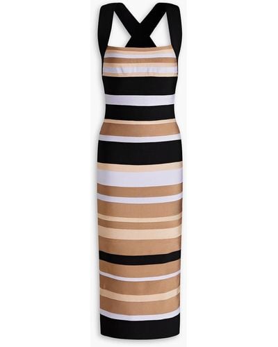 Hervé Léger Striped Bandage Midi Dress - Brown