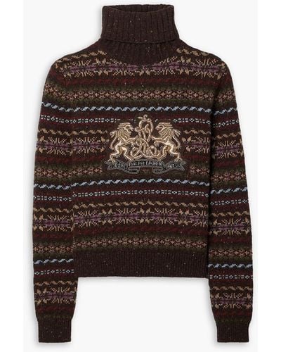 Ralph Lauren Collection Embellished Intarsia Wool-blend Turtleneck Sweater - Brown