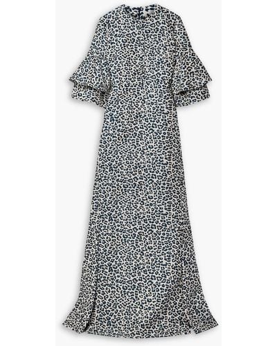 Reem Acra Metallic Cotton-blend Leopard-jacquard Gown - Grey