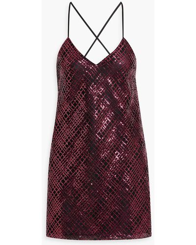 Michelle Mason Sequined Mesh Mini Slip Dress - Red