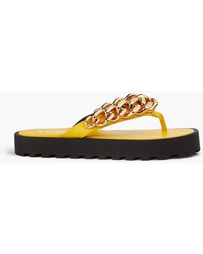 Versace Chain-embellished Leather Flip Flops - Yellow
