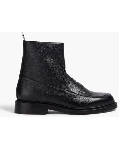 Thom Browne Pebbled-leather Ankle Boots - Black