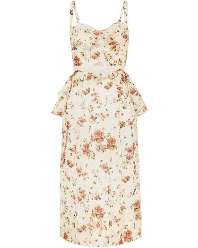 Brock Collection Dailey Floral-print Cotton-voile Peplum Dress - Natural