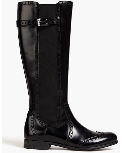 Dolce & Gabbana Buckled Laser-cut Leather Knee Boots - Black