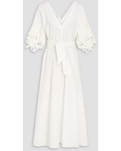 Brunello Cucinelli Crocheted Lace-trimmed Cotton-poplin Midi Dress - White