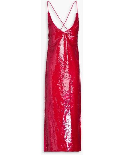 Ganni Sequined Satin Dress - Red