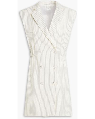 Sandro Cosima Double-breasted Pinstriped Linen-blend Twill Mini Dress - White