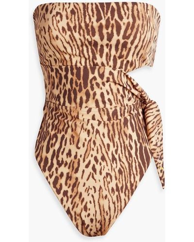 Zimmermann Bow-detailed Leopard-print Bandeau Swimsuit - Multicolor