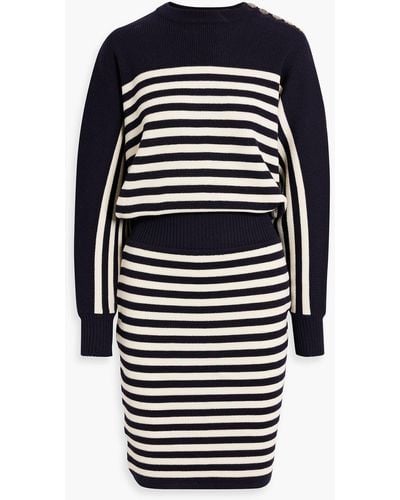 Alexandre Vauthier Striped Ribbed Wool Dress - Blue
