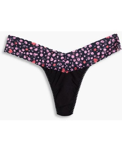 Hanky Panky Printed Supima Cotton-jersey And Stretch-lace Thong - Purple