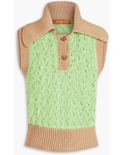 Rejina Pyo Elfie Two-tone Cropped Crochet-knit Vest - Green