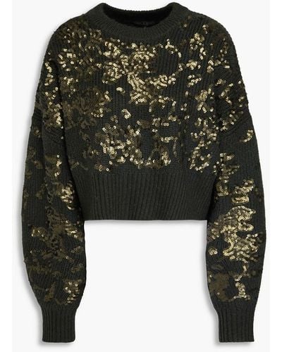 Rag & Bone Cropped Sequin-embellished Wool-bend Sweater - Black