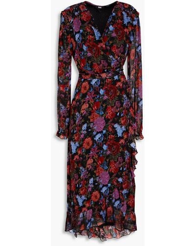 PAIGE Paulette Floral-print Silk-crepon Midi Wrap Dress - Red