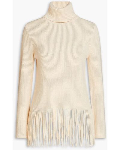 Zimmermann Fringed Ribbed Cashmere And Merino Wool-blend Turtleneck Sweater - White