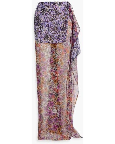Dries Van Noten Layered Floral-print Silk-georgette Maxi Wrap Skirt - Purple