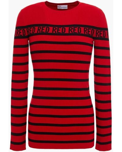 RED Valentino Ribbed Striped Intarsia-knit Sweater - Red