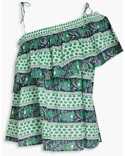 Antik Batik Austin Ruffled Printed Cotton-voile Top - Green