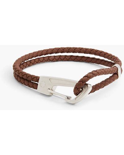 Montblanc Silver-tone Woven Leather Bracelet - Brown