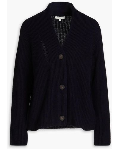 Vince Ribbed Wool And Cashmere-blend Cardigan - Blue