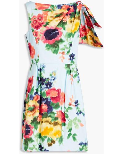 Carolina Herrera Pleated Floral-print Stretch-cotton Poplin Mini Dress - Multicolor