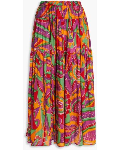 Ba&sh Printed cotton-voile midi skirt - Rot