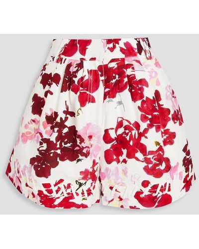 Aje. Unlace Floral-print Linen-blend Shorts - Red