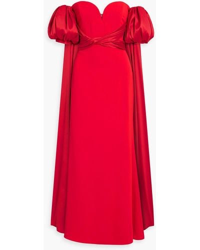 Badgley Mischka Off-the-shoulder Draped Ponte Gown - Red